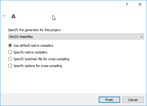 Selecting the MinGW generator